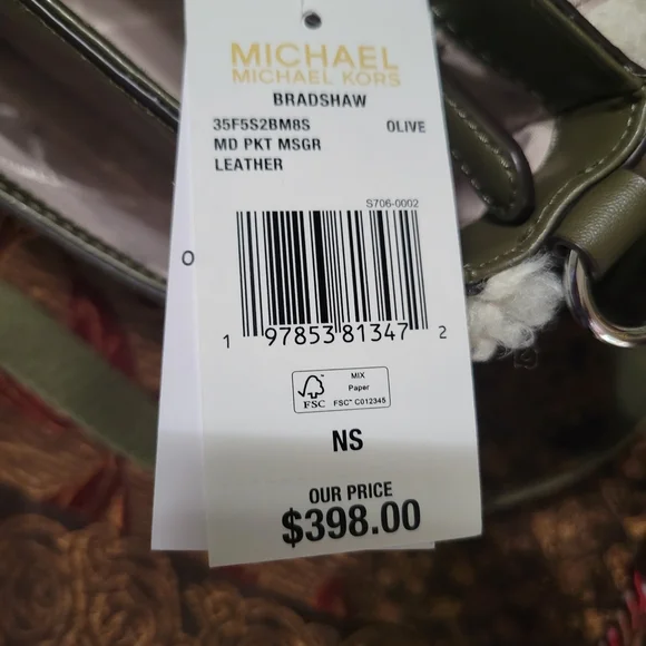 Michael Kors Bradshaw Green Medium Suede Crossbody Bag with White Trim - Picture 5 of 7